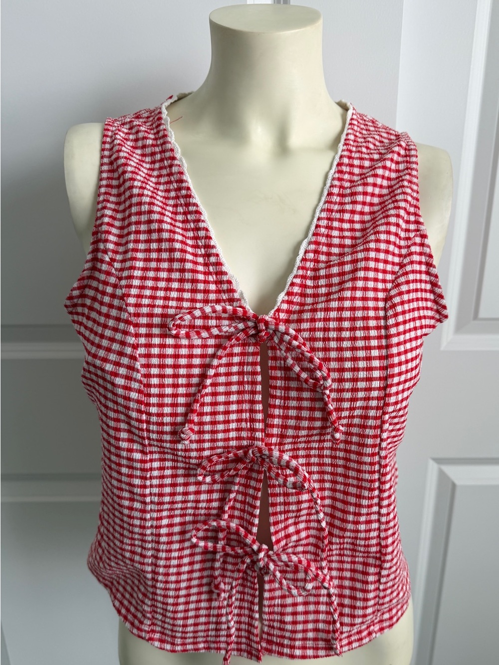 Red Gingham Tie-Front Top | Cottagecore Farmcore Coquette Medium